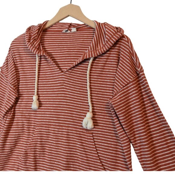Roxy Rust White Striped Hoodie Size M Cotton Blend Pullover Casual Surf Skater - Picture 2 of 7